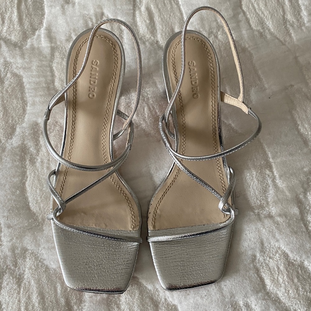 Sandro Sheepskin Metallic Strappy Sandal Heels